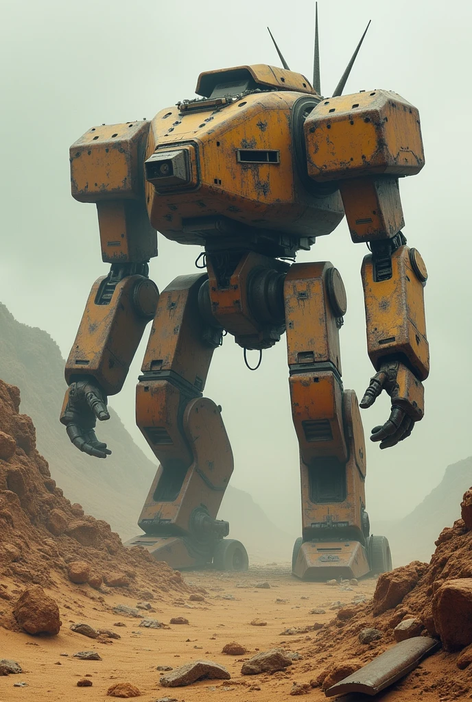 A barren and desolate world with not even a single tree left, only the remains of broken and old rusted war robots.