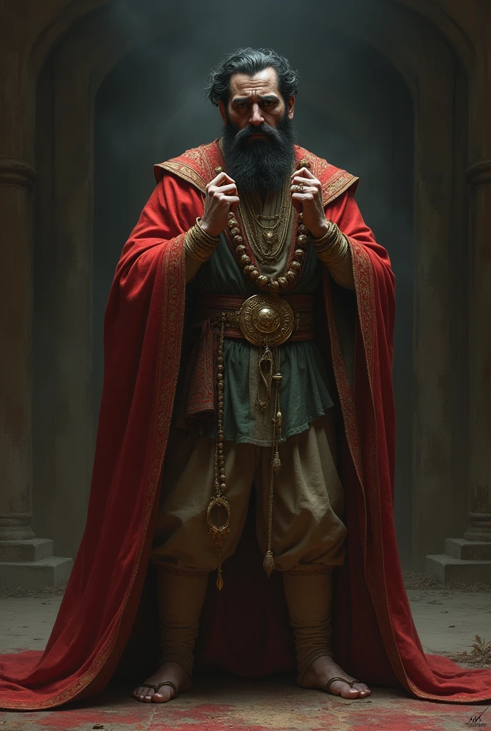 Decline of Power: A somber depiction of Jahangir struggling with his weaknesses, perhaps showing him in a less regal setting, symbolizing the challenges to his rule in dall e-3 style