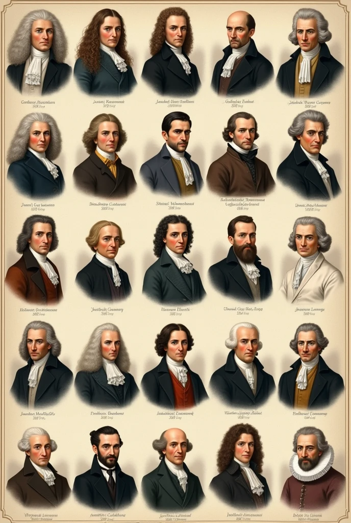 Give me a sheet of paper with the image of these 20 characters 1. Isaac Newton (1643-1727)
2. Gottfried Wilhelm Leibniz (1646-1716)
3. Leonhard Euler (1707-1783)
4. Joseph-Louis Lagrange (1736-1813)
5. Pierre-Simon Laplace (1749-1827)
6. Carl Friedrich Gauss (1777-1855)
7. Augustin-Louis Cauchy (1789-1857)
8. Bernhard Riemann (1826-1866)
9. Niels Henrik Abel (1802-1829)
10. Evariste Galois (1811-1832)
11. Simeon Denis Poisson (1781-1840)
12. Charles-François Sturm (1803-1855)
13. Jakob Bernoulli (1654-1705)
14. Johann Bernoulli (1667-1748)
15. Daniel Bernoulli (1700-1782)
16. Leonhard Euler (1707-1783)
17. Colin Maclaurin (1698-1746)
18. Brook Taylor (1685-1731)
19. James Stirling (1692-1770)
20. Jean le Rond d'Alembert (1717-1783)
