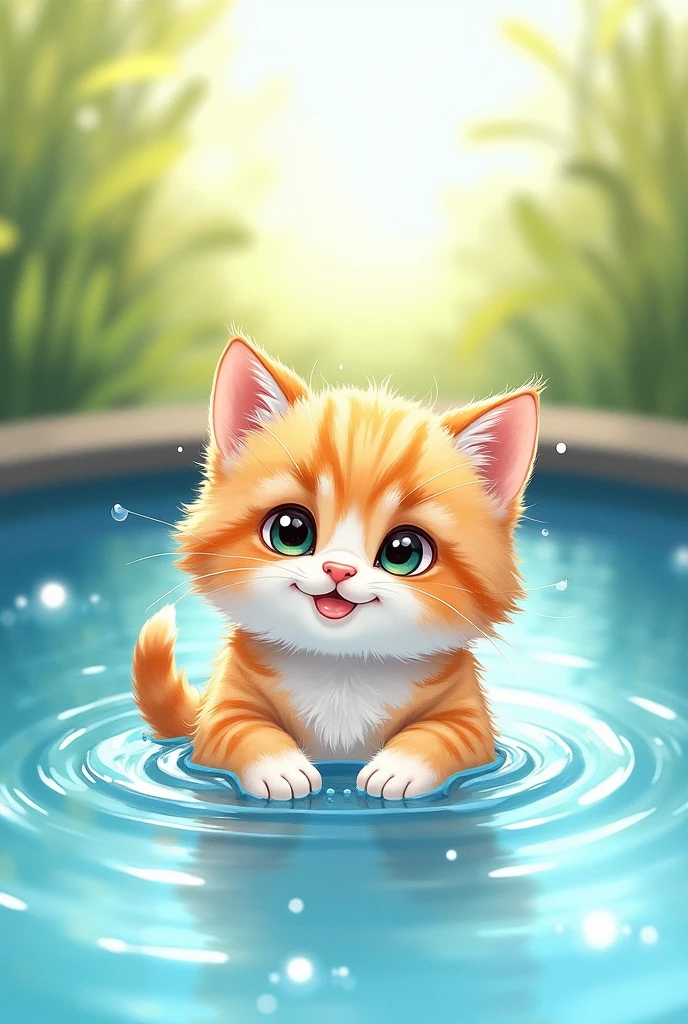 cat in the pool watercolor cute kitten small
