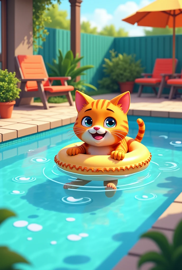 Cat in swimming pool cartoon