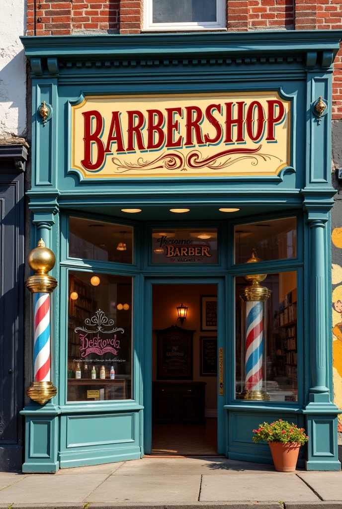 Design of a barbershop on the outside with some striking drawing or image