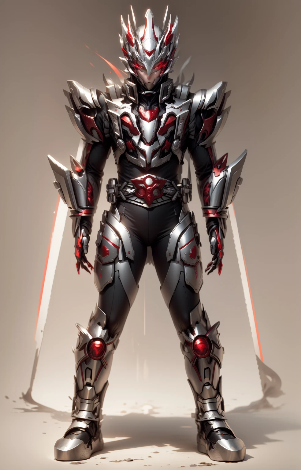 Keep the original image，No changes made，Keep the silvery image，Red is the main color tone。Can become brighter Red and silvery，Red and silvery are the main colors，Red and silvery，Some Red and silvery，Red and silvery（Ensure its layering and armor texture）