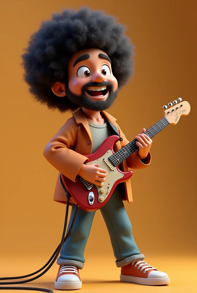 Cartoon character of a happy, beardless 50 year old Japanese man with afro hair and an electric guitar, Anime characters, Stylized characters, Animation-style rendering, 3D stylized, Arnold Maya Rendering, 3D rendering style, toon render keyshot, 3D Characters, 3D Characters, 3D rendering style, 3D Charactersレンダリング, Cartoon characters, Close-up Character, Character pose, (Pixar Style) (Master Parts:1.2) (Bokeh) (Highest quality) (Fine skin) (Fine texture) (8k) (clay) (Cinema Lighting) (Sharp focus)