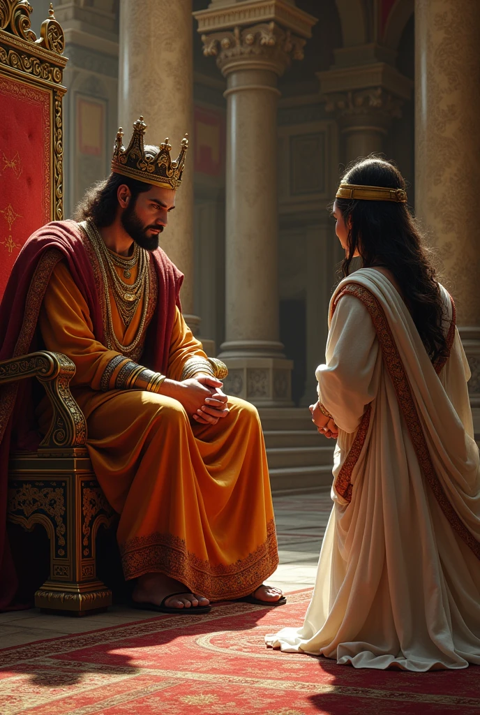 Queen Esther on her knees before King Xerxes 