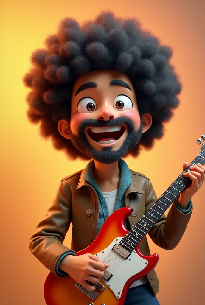 Cartoon character of a happy, beardless 50 year old Japanese man with afro hair and an electric guitar, Anime characters, Stylized characters, Animation-style rendering, 3D stylized, Arnold Maya Rendering, 3D rendering style, toon render keyshot, 3D Characters, 3D Characters, 3D rendering style, 3D Charactersレンダリング, Cartoon characters, Close-up Character, Character pose, (Pixar Style) (Master Parts:1.2) (Bokeh) (Highest quality) (Fine skin) (Fine texture) (8k) (clay) (Cinema Lighting) (Sharp focus)