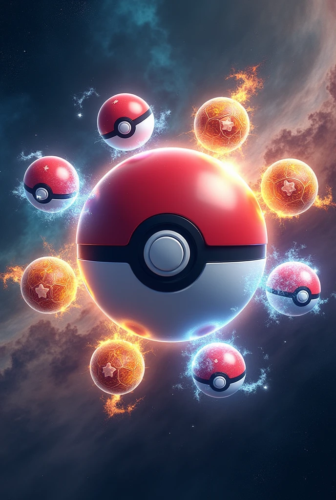 Pokeball composition with dragon balls.