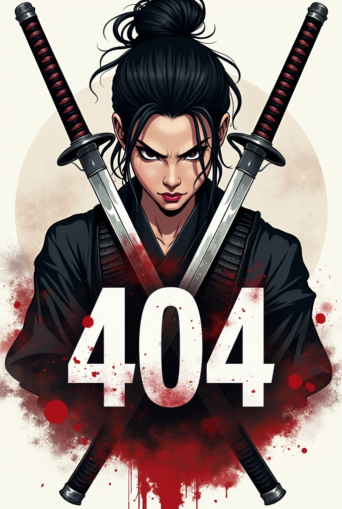 404 logo pierced with a katana by a samurai woman