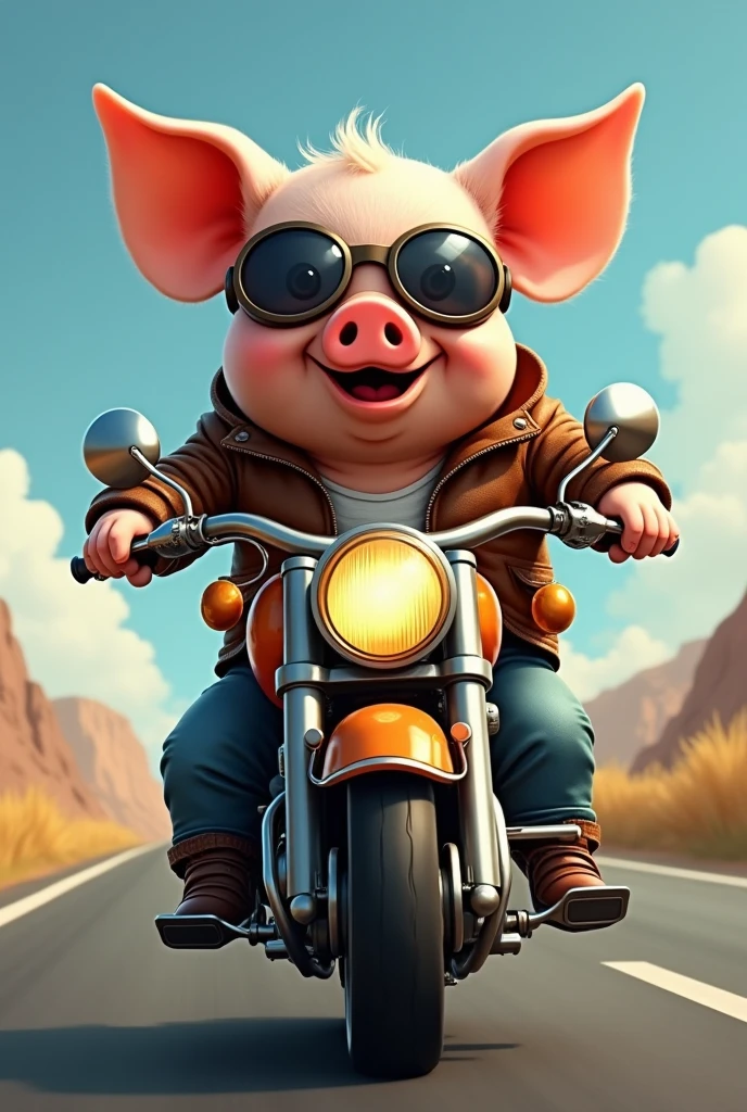 A pig on a motorcycle with the phrase los cuchis mc