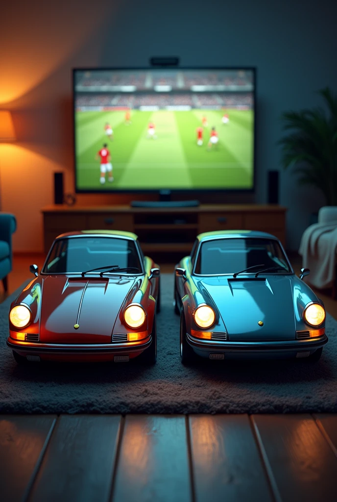 Deux voitures qui regardent un match de foot à la télé