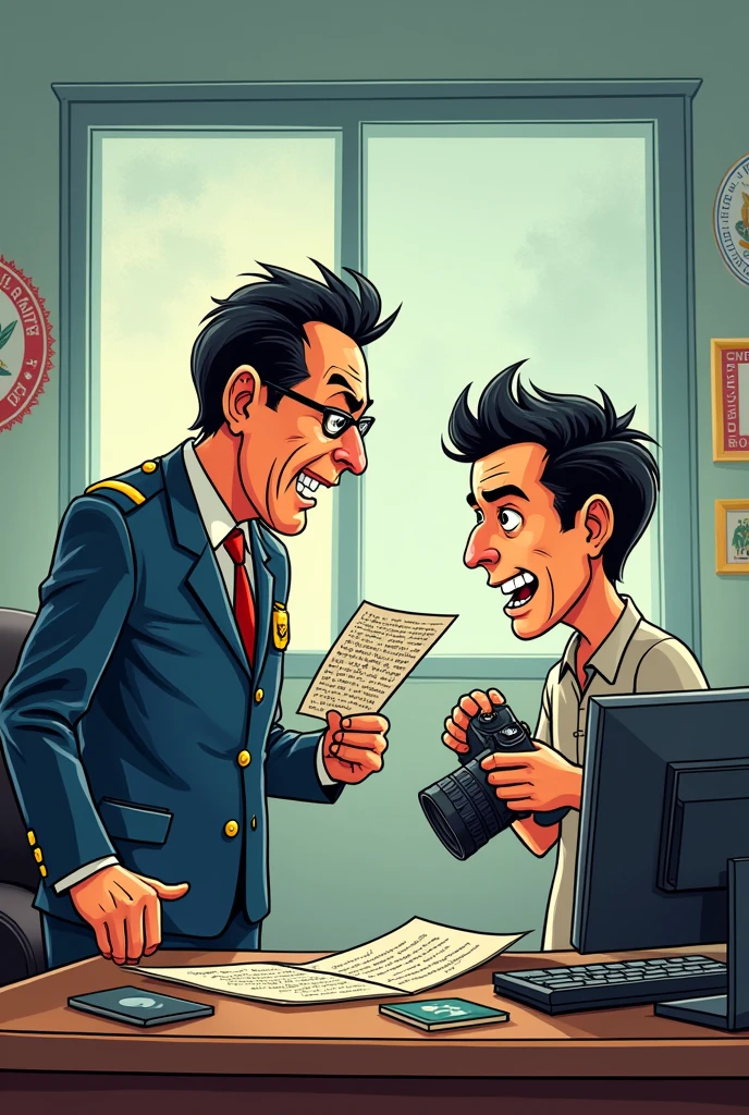 Make a 2d cartoon showing The relationship between the Philippine government and Philippine Media.