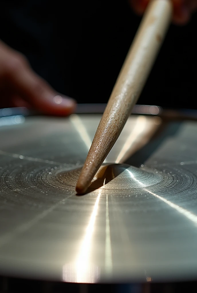 Drumstick hitting a cymbal
