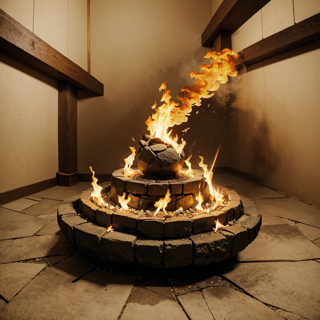 Sacred spiritual fire of struggle, Nihonga style, drawing
