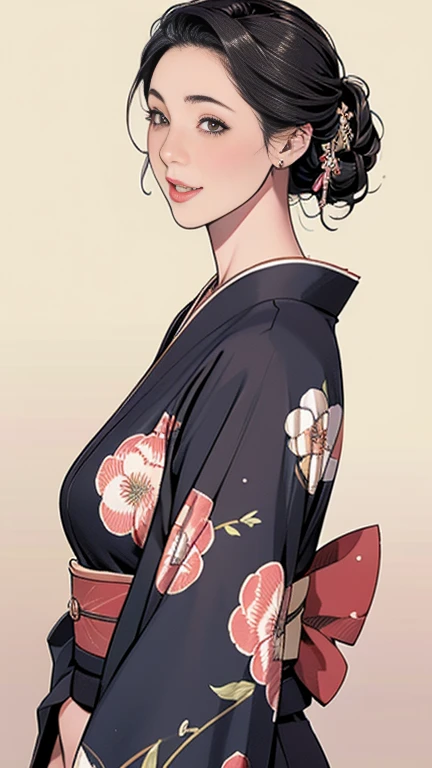 1,Japanese hairstyle,Photorealism,detailed,masterpiece,mature,((full)), (Broad shoulders), ((Huge)),(Beautiful long-sleeved kimono,Kimono,smile,masterpiece,high qualityのAn illustration,, An illustration:Zoe Mozart, pin up art byZoe Mozert, ヴィンテージpin up, ゾーイ・モザートによるAn illustration, girl pin up, pin up girl, pin upポスターガール, pin upガール, pin up, pin upガール,30 years old、high quality,Are standing,High Resolution 4K Information,Kyoto,Cherry tree,
