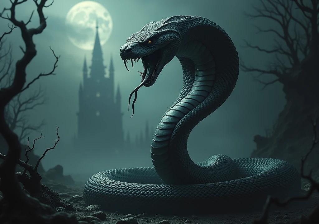 King cobra big snake in horror background