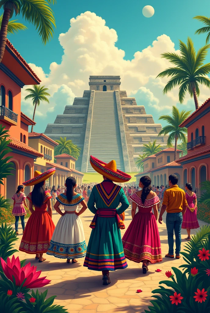 Draw me a picture with all the important things about Mexico and some that represent it. 