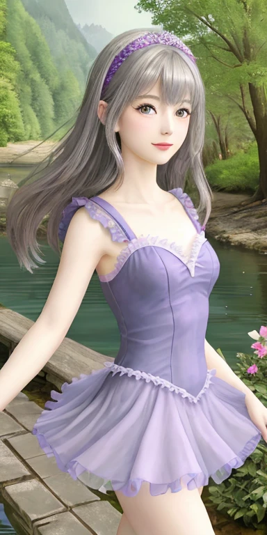 Gliding gracefully across the lake like a graceful swan,Dancing lightly like a fairy under the moonlight,A mystical dance performed in the solemn cathedral,Performing a magnificent dance in the banquet hall of a medieval castle Dancing freely in a dimly lit forest((Realistic))、((Highest quality)), ((masterpiece)), (detailed), Captivating Gaze, レオタードballetの人物, cute, 非常にdetailedな, 超High resolution,Highest quality, 8k, High resolution, 1 person, (Professional Lighting),、thin、ballet。ballerina。Soft lighting and excellent shadow representation、Expressing an emotional and romantic atmosphere。Be enchanted by the subtle details and vibrant colors of gorgeous frilly purple opera tutus and leotards.。Great stage backdrop.Finished face、European women、Gray Hair、Medieval European streets