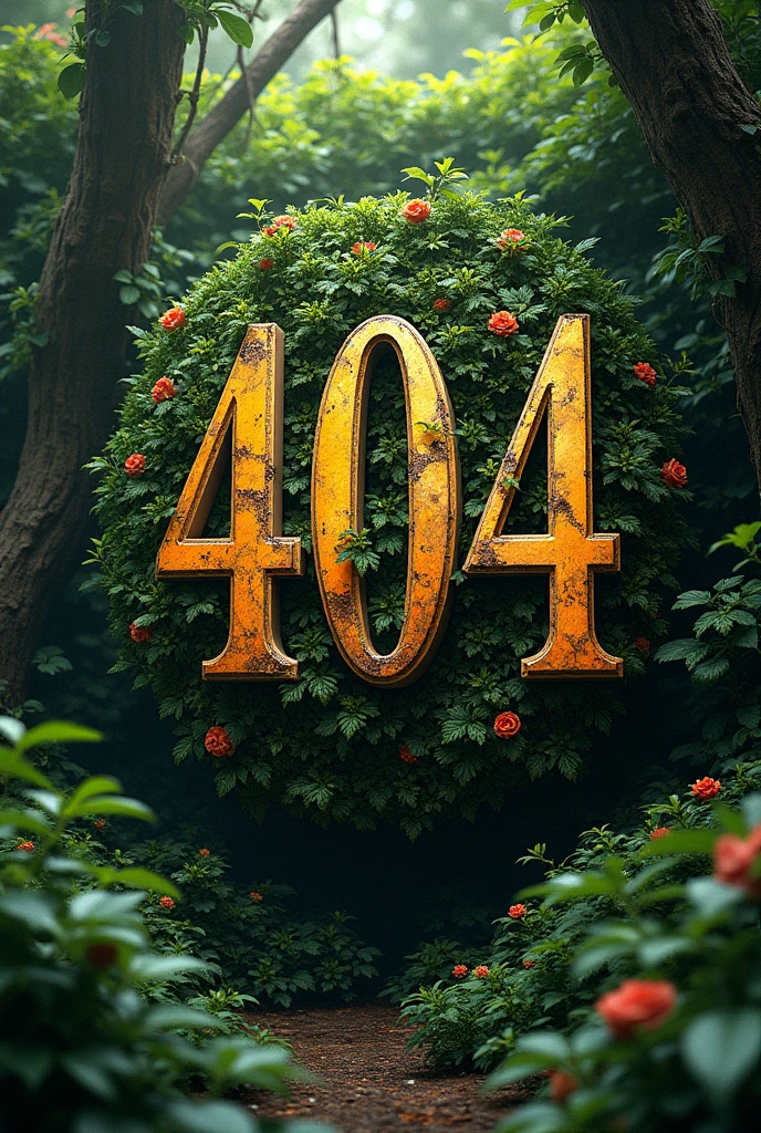 guild logo 404 in a hyper realistic motif covered with plants