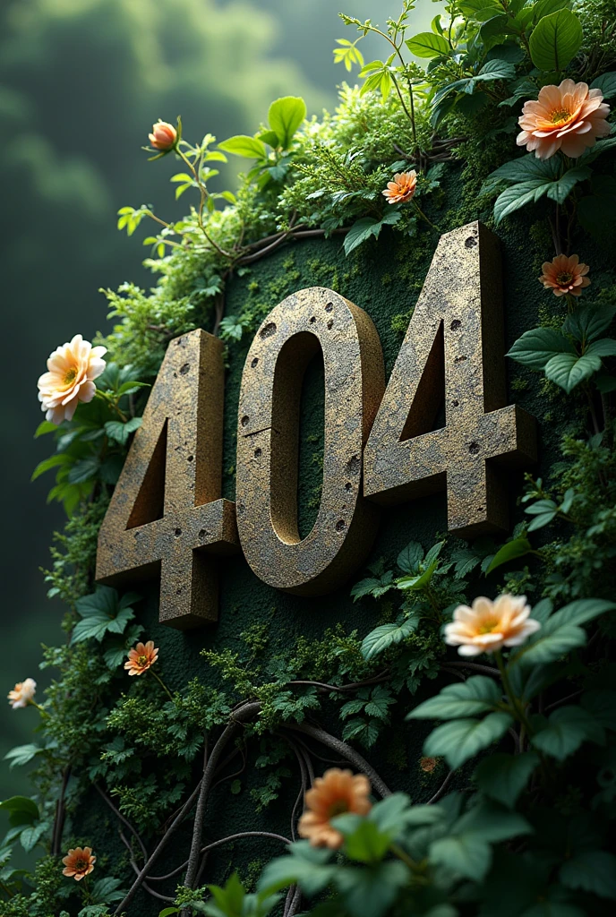 guild logo 404 in a hyper realistic motif covered with plants