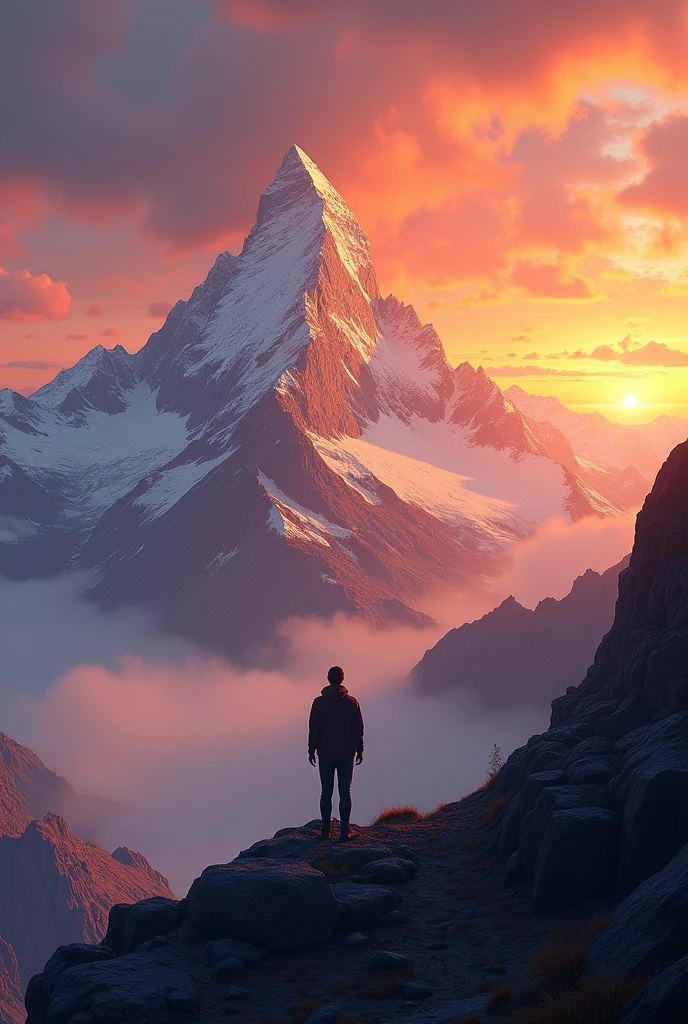 sunrise mountain with a person looking at the sunrise