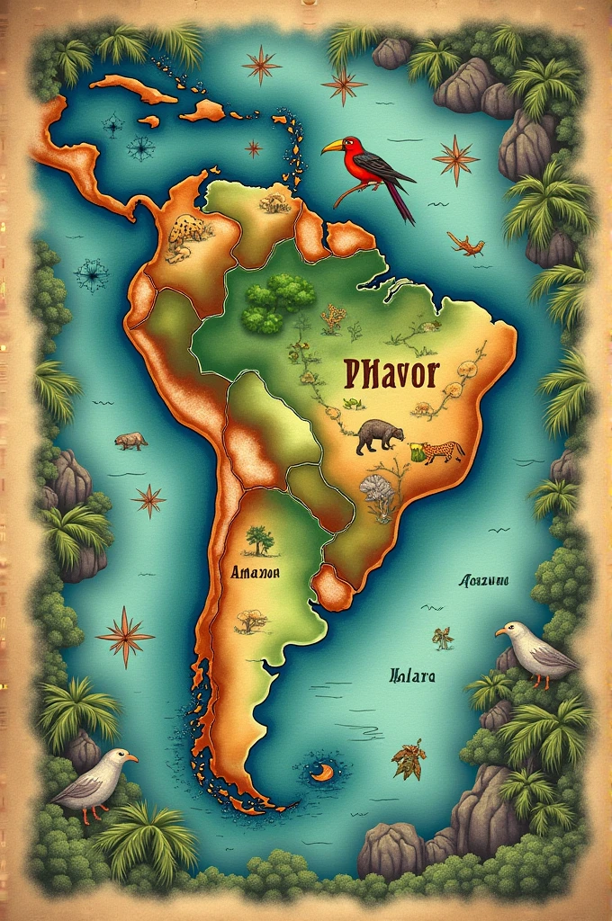 Create a logo for a project that researches the interaction between climate, animals and indigenous peoples in the context of health in the Amazon. The image must have a map of the Amazon region as a background