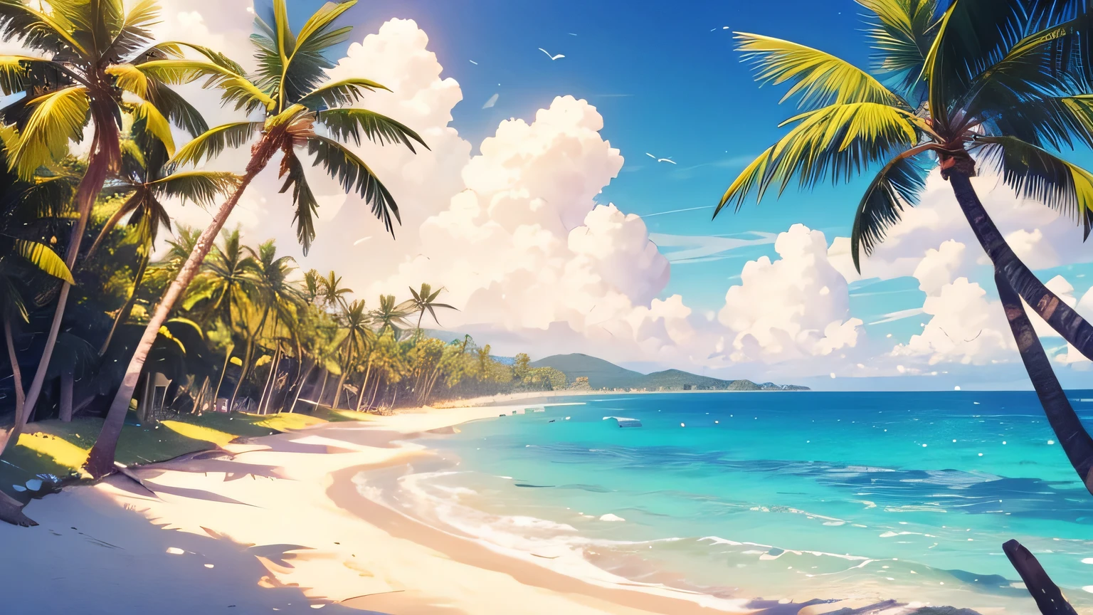 tmasterpiece， Best quality at best，((Anime style)),((8k, best quality, masterpiece:1.3))there is a beach with a white sand and palm trees, beautiful tropical island beach, tropical beach, beautiful beach, tropical beach paradise, breath-taking beautiful beach, australian beach, white sandy beach, at a tropical beach, sandy beach, white sand beach, shutterstock, sunny day at beach, istock, tropical landscape, tropical location, sand and sea
