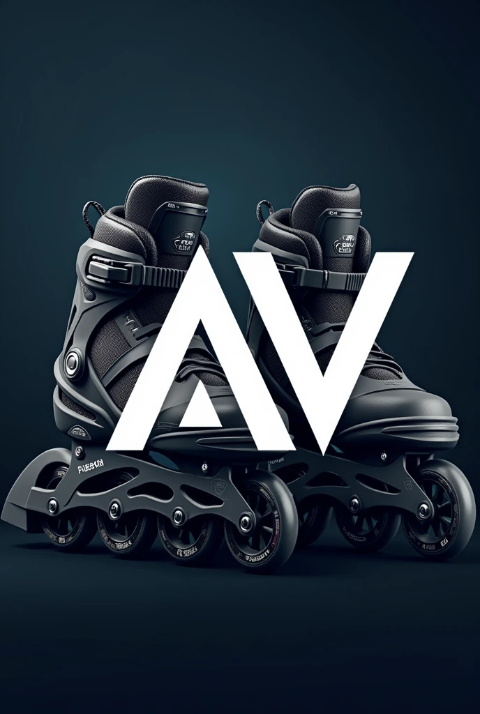 Logo with the letters AV and some professional inline skates in the background 