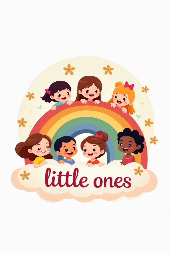 Logo for a company dedicated to things for boys and girls that includes the word "little ones" In the image. In pastel colors with a rainbow, that generates warmth, confidence and happiness
