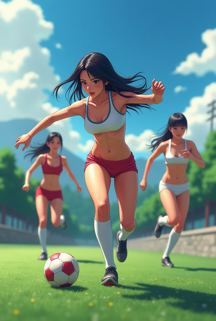 Japanese　Women playing soccer　Big Breasts　bra　panties