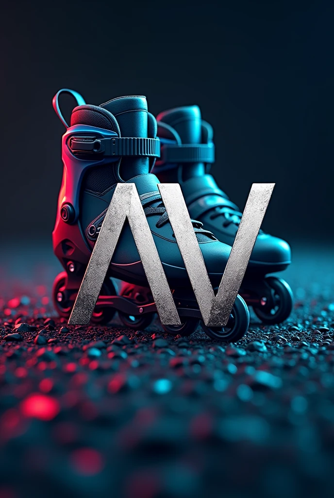 Logo with the letters AV and some professional inline skates in the background