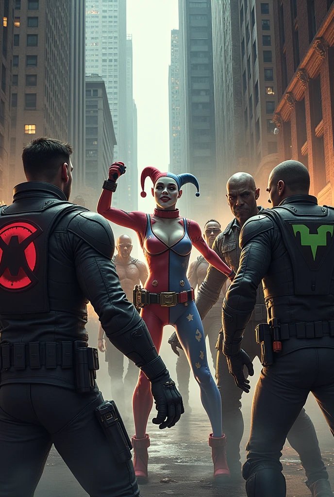 DC task-force x,featuring The characters:

deadshot (a professional Hitman;
scarecrow (an evil psychologist with fear gas);
Harley Quinn (a Crazy jester criminal girl;
capitain boomerang (a bank robber who uses boomerangs);
killer croc (a humanoid creature with crocodile-like features);