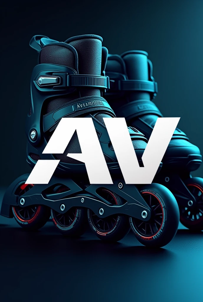 Logo with the letters AV and some professional inline skates in the background