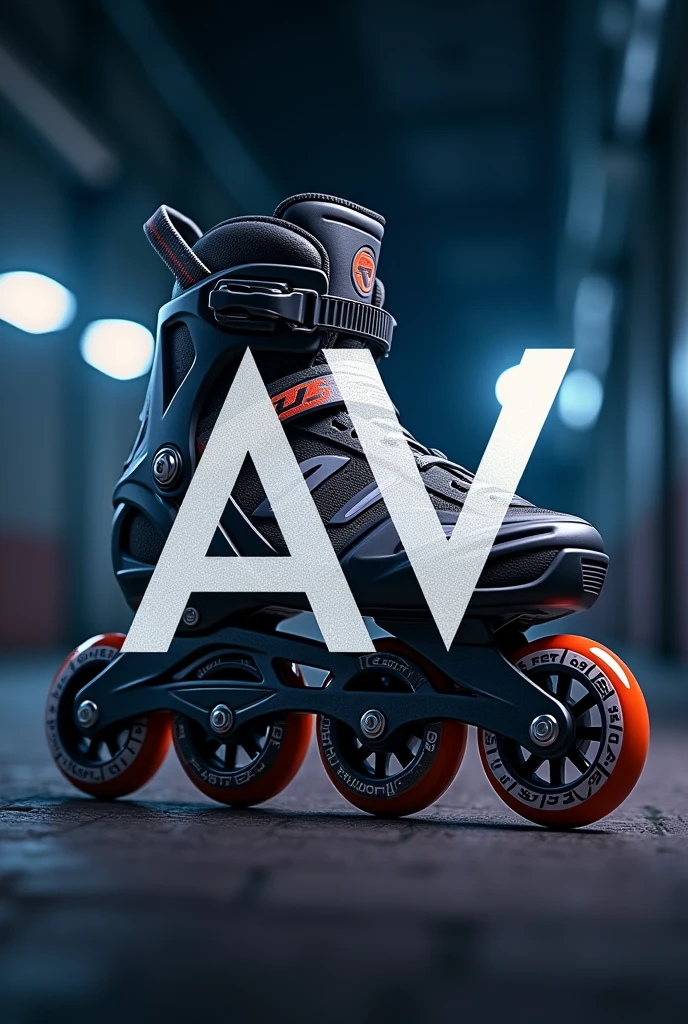 Logo with the letters AV and some professional inline skates in the background