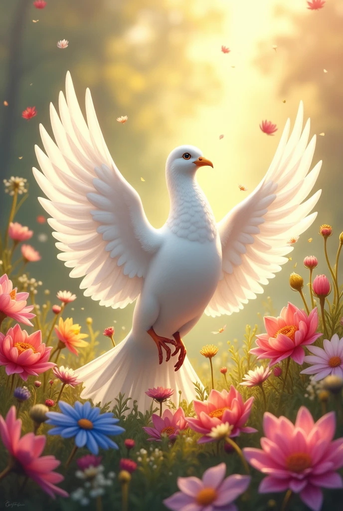 white dove of peace,beautiful flowers,colors