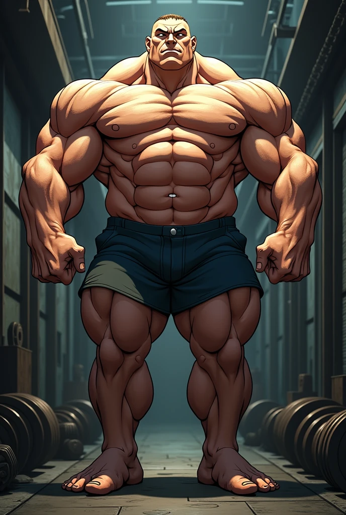 Create a very muscular anime character as a bodybuilder 