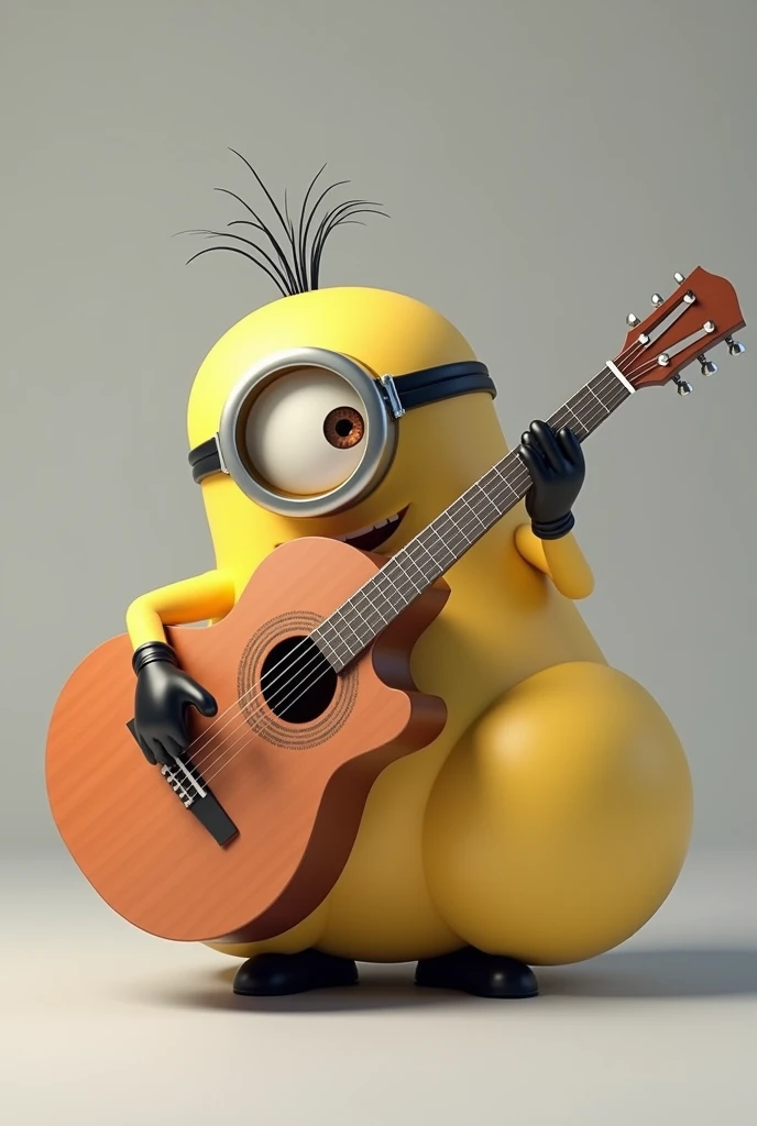 A Minion with big buttocks playing acoustic guitar 