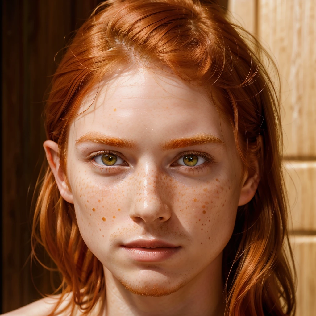 1man, male!, man!, handsome guy!, cute guy, freckles, lots of freckles, bright freckles, golden eyes, gold colored eyes, yellow eyes, redhead, redhead guy, (ginger:1.0), ginger guy, long hair, long ginger, looking at camera, looking at camera, full face, close up, portrait, portrait photo, ((passport photo)), clean shaven, smooth face, clear face, fine features, graceful face, beautiful face, elf, vampire, (shoulder length hair), (red|pink|yellow|orange hair), (((front face))),
