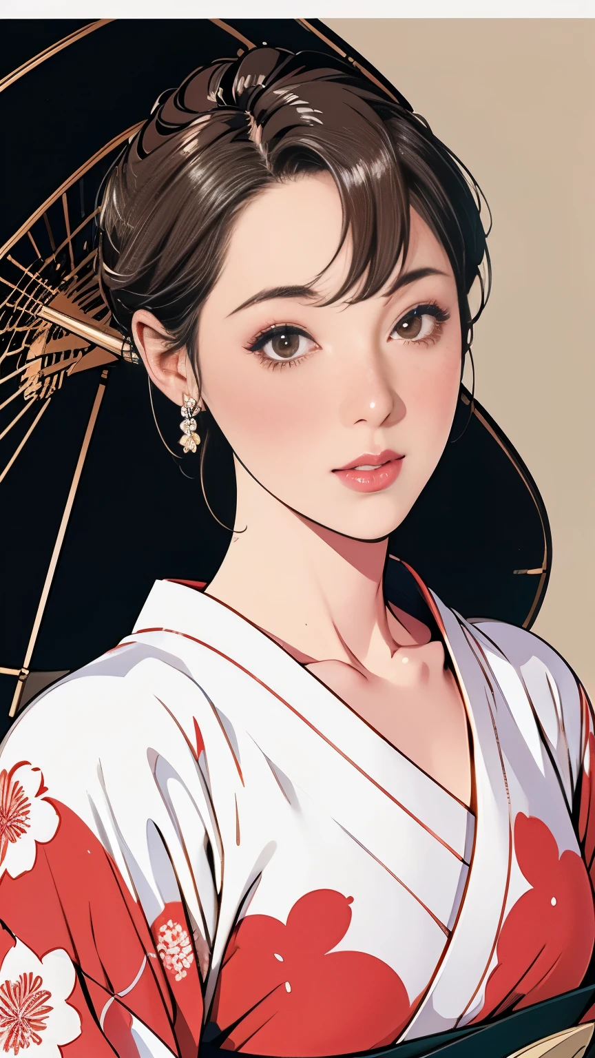 1,Japanese hairstyle,Photorealism,detailed,masterpiece,mature,((full)), (Broad shoulders), ((Huge)),(Beautiful long-sleeved kimono,Kimono,smile,masterpiece,high qualityのAn illustration,, An illustration:Zoe Mozart, pin up art byZoe Mozert, ヴィンテージpin up, ゾーイ・モザートによるAn illustration, girl pin up, pin up girl, pin upポスターガール, pin upガール, pin up, pin upガール,30 years old、high quality,Are standing,High Resolution 4K Information,Kyoto,Cherry tree,