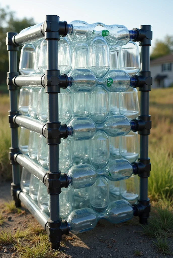 A recyclable solar collector made from PET bottles with black PVC pipes
