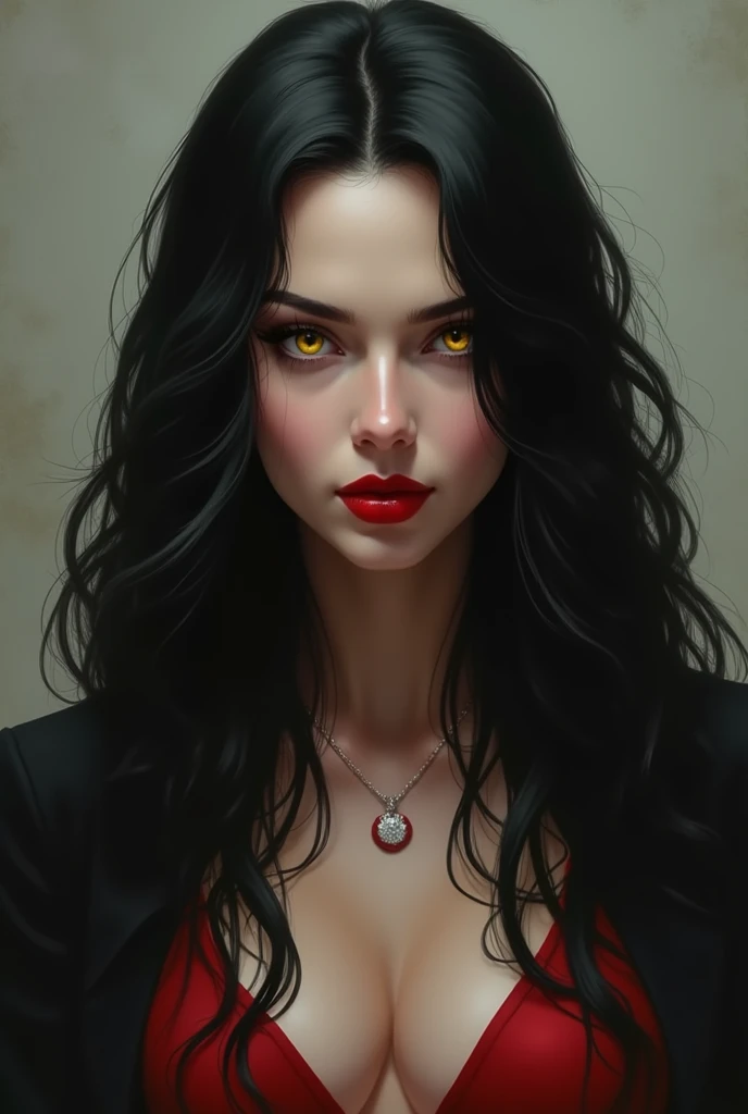 a young vampire with 20 years,red eyes and small fangs,very beautiful,looking forward realistic image