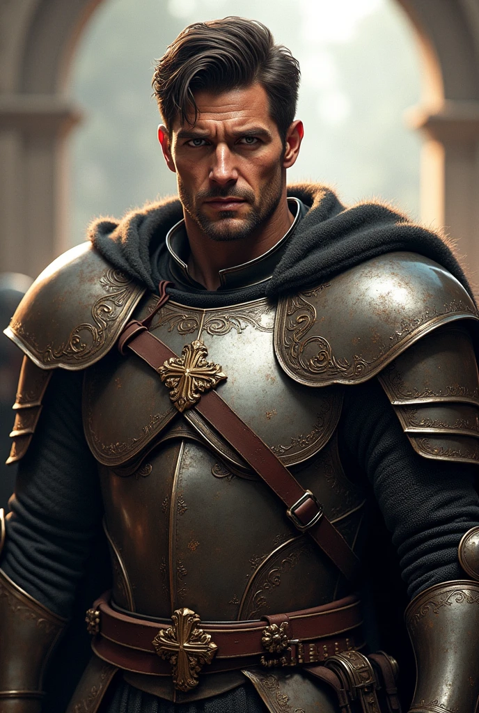 Handsome young middle-aged warrior with short wavy hair