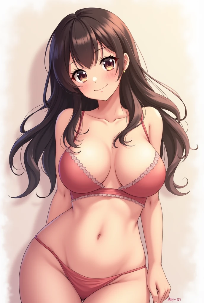 Create an image of an anime girl with big breasts