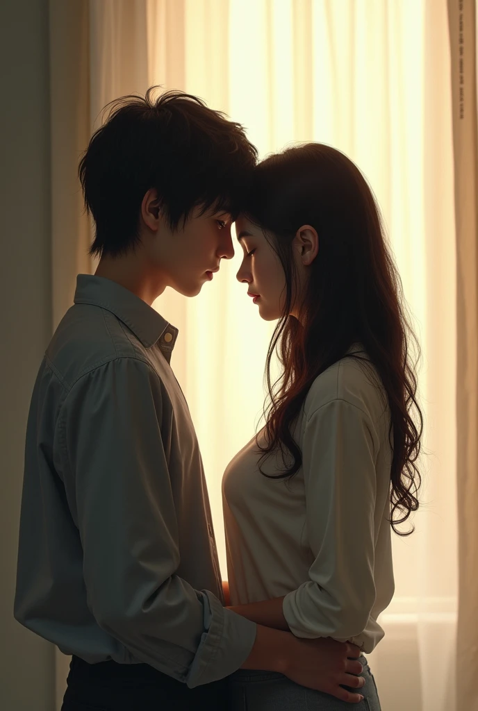 An image of the same woman with another person that makes her think 