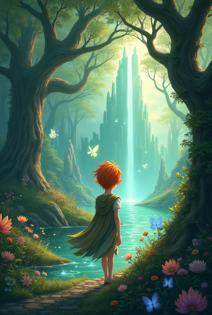 An elf world, where is an orange-haired, grey-eyed boy