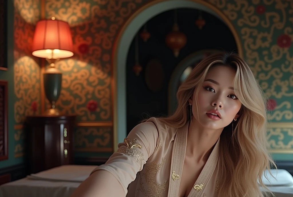 (masterpiece, Best Quality, High resolution, 32K HDR),year of dragon,chinese Mafia girl, man harem,strong woman,blonde long hair,