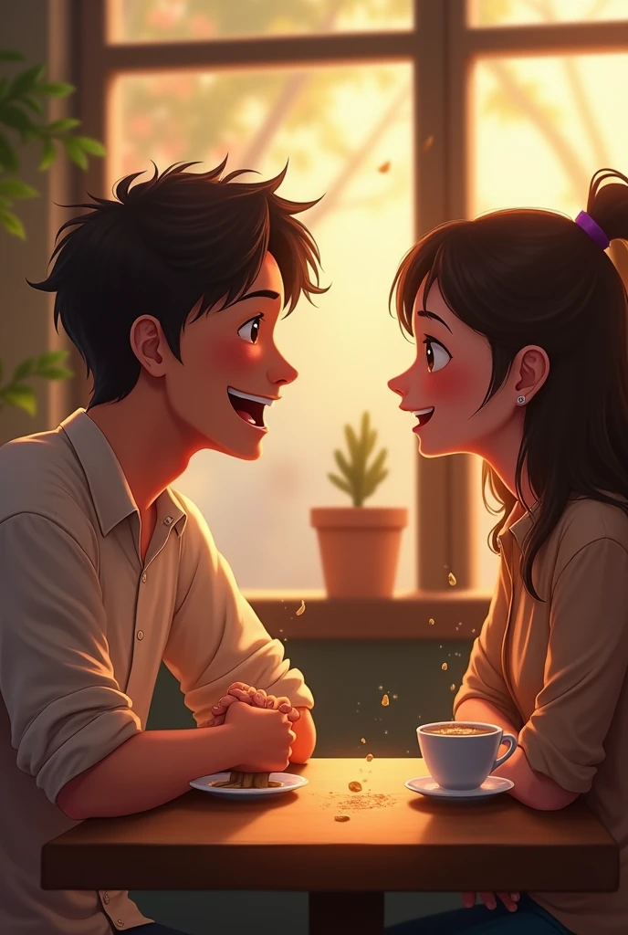 In a quiet café, she accidentally spilled coffee on him. Apologizing, their eyes met, and laughter filled the air. Months later, they found love in each other's smiles and shared moments.
