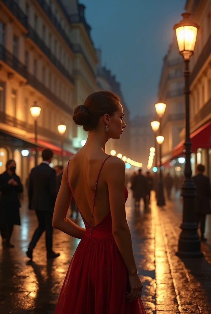 Image of an elegant woman in Paris at night 
