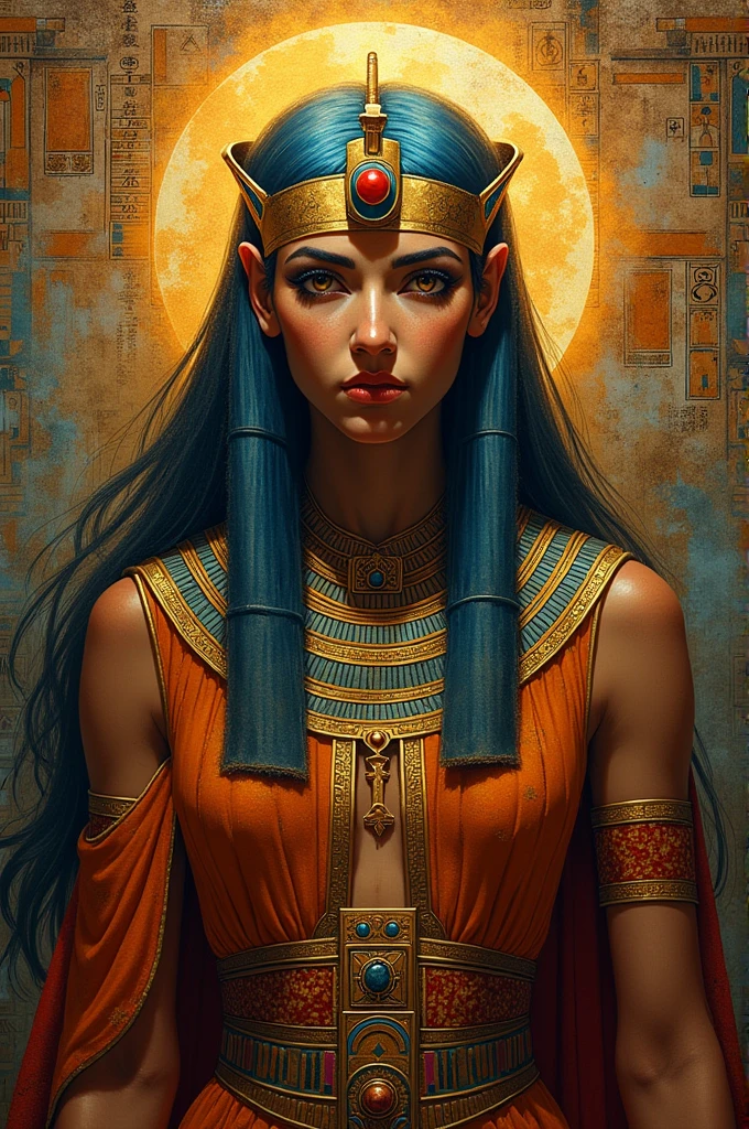 Create for me an ancient Egyptian painting with colors that generate curiosity. 