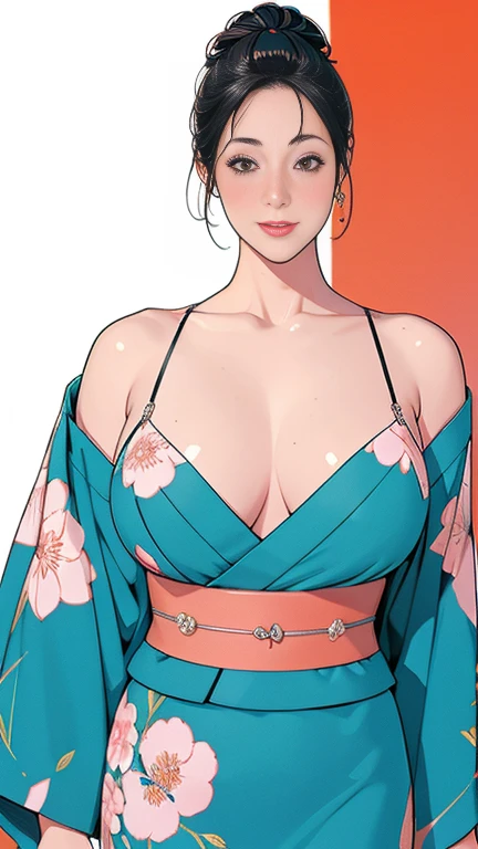 1,Japanese hairstyle,Photorealism,detailed,masterpiece,mature,((full)), (Broad shoulders), ((Huge)),(Beautiful long-sleeved kimono,Kimono,smile,masterpiece,high qualityのAn illustration,, An illustration:Zoe Mozart, pin up art byZoe Mozert, ヴィンテージpin up, ゾーイ・モザートによるAn illustration, girl pin up, pin up girl, pin upポスターガール, pin upガール, pin up, pin upガール,30 years old、high quality,Are standing,High Resolution 4K Information,Kyoto,Cherry tree,