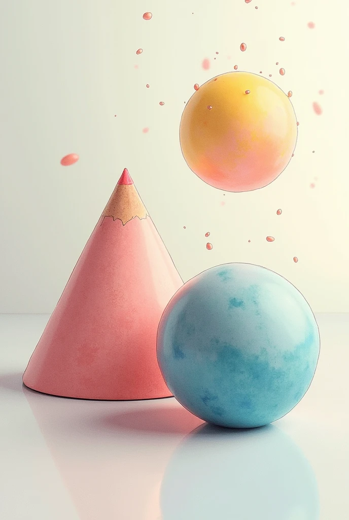 Create a 3D triangle, circle and square. Using the mixed media water color and colored pencil combination. The light source is in the upper right.